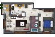 Apartamente cu 2 camere tip A - model 3d