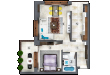 Apartamente cu 2 camere tip B - model 3d